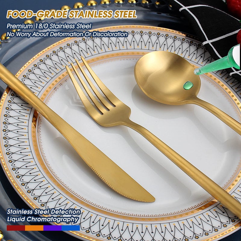 BEGEEL Matte Gold Silverware Set,BEGEEL 20-Piece Stainless Steel Flatware Set for 4, Satin Finish Tableware Cutlery Set,Premium Utensil Set,Utensil Sets for Kitchen Home and Restaurant,Dishwasher Safe - Image 5